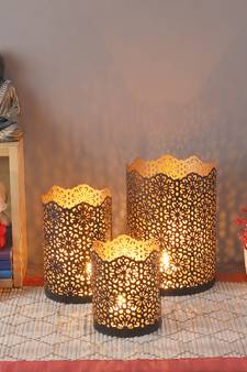 Set of 3 Black Tealight Glass