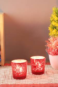 Set of 4 Red Glass Votive Tealight