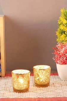 Set of 4 Golden Glass Votive