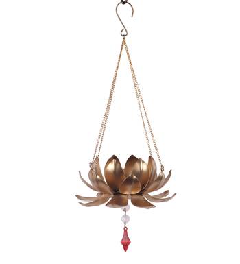 Hanging Lotus Tealight With Beads 3