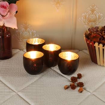 Set of 4 Black Big Glass Votive 1