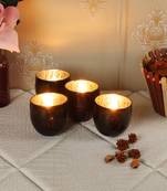 Set of 4 Black Big Glass Votive