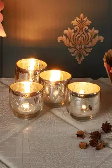 Set of 4 Silver Big Glass Votive