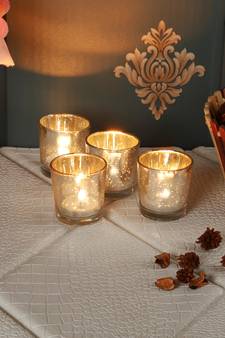 Set of 4 Silver Glass Votive