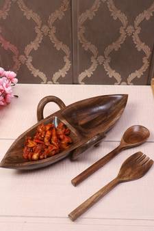 Set of 3 Wooden Boat Platter