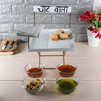 Chaat Serving Platter with Glass Bowls 1