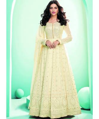 Cream Lucknowi Embroidered Anarkali Suit 1