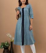 Sky-blue printed cotton cotton-kurtis