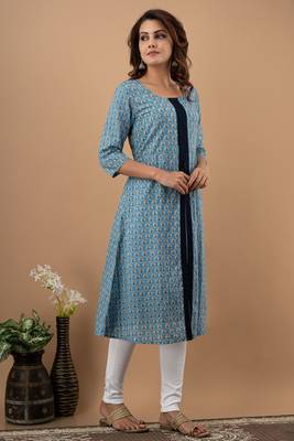 Sky-blue printed cotton cotton-kurtis 2