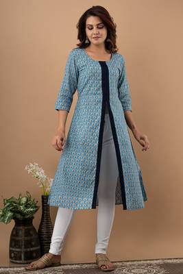 Sky-blue printed cotton cotton-kurtis 3