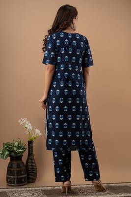 Navy blue printed cotton cotton kurtis 5