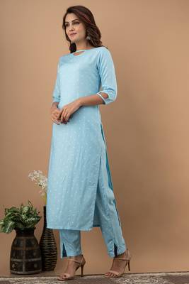 Sky-blue printed cotton cotton-kurtis 2