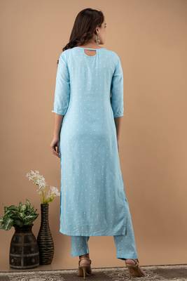Sky-blue printed cotton cotton-kurtis 5