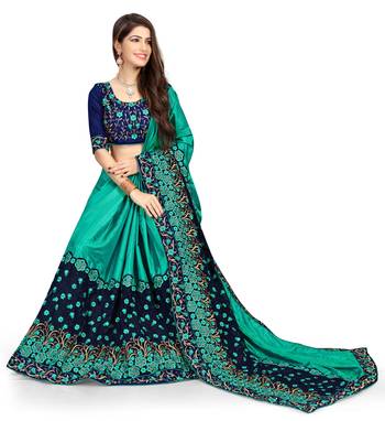 Rama Embroidered Georgette Fancy Saree with Blouse 3