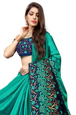 Rama Embroidered Georgette Fancy Saree with Blouse 4