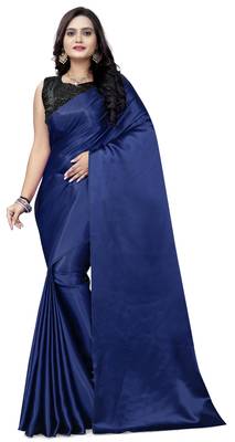 Navy Blue Satin Fancy Saree with Blouse 1