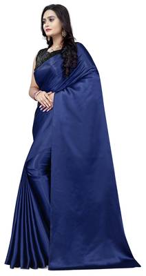 Navy Blue Satin Fancy Saree with Blouse 3