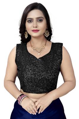 Navy Blue Satin Fancy Saree with Blouse 4
