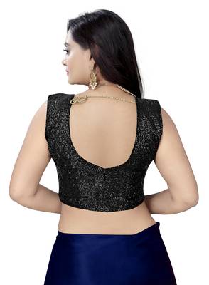 Navy Blue Satin Fancy Saree with Blouse 5