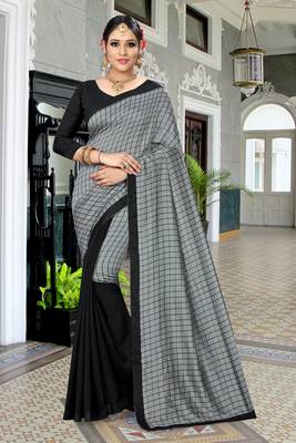 Black Checks Vichitra Silk Fancy Half and half Saree with Blouse 1
