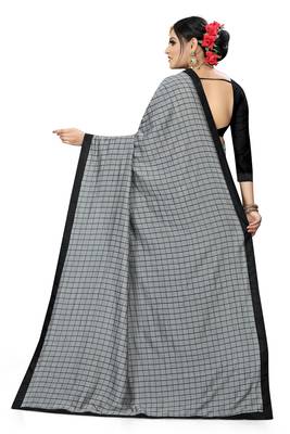 Black Checks Vichitra Silk Fancy Half and half Saree with Blouse 2