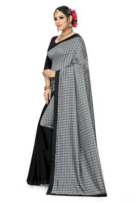 Black Checks Vichitra Silk Fancy Half and half Saree with Blouse 3