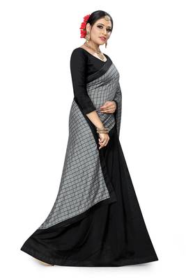 Black Checks Vichitra Silk Fancy Half and half Saree with Blouse 4