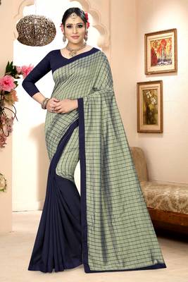 Blue Checks Vichitra Silk Fancy Half and half Saree with Blouse 1