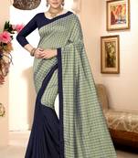 Blue Checks Vichitra Silk Fancy Half and half Saree with Blouse
