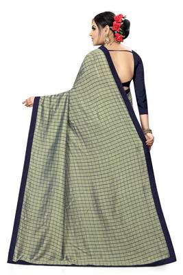 Blue Checks Vichitra Silk Fancy Half and half Saree with Blouse 2