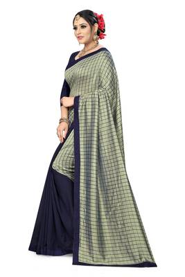 Blue Checks Vichitra Silk Fancy Half and half Saree with Blouse 3