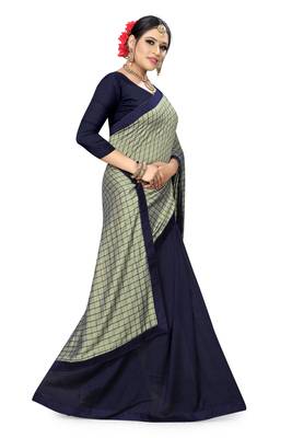 Blue Checks Vichitra Silk Fancy Half and half Saree with Blouse 4