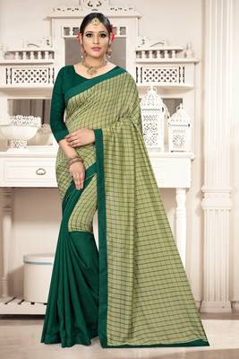 Green Checks Vichitra Silk Fancy Half and half Saree with Blouse 1