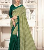 Green Checks Vichitra Silk Fancy Half and half Saree with Blouse