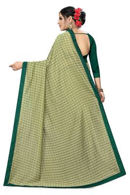 Green Checks Vichitra Silk Fancy Half and half Saree with Blouse 2
