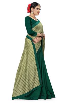 Green Checks Vichitra Silk Fancy Half and half Saree with Blouse 3