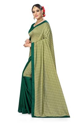Green Checks Vichitra Silk Fancy Half and half Saree with Blouse 4