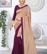 Purple Checks Vichitra Silk Fancy Half and half Saree with Blouse