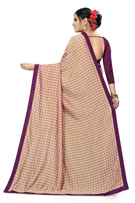 Purple Checks Vichitra Silk Fancy Half and half Saree with Blouse 2