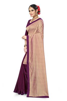 Purple Checks Vichitra Silk Fancy Half and half Saree with Blouse 3