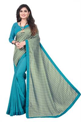 Skyblue Checks Vichitra Silk Fancy Half and half Saree with Blouse 1