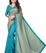 Skyblue Checks Vichitra Silk Fancy Half and half Saree with Blouse