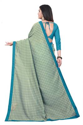 Skyblue Checks Vichitra Silk Fancy Half and half Saree with Blouse 2
