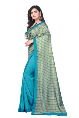Skyblue Checks Vichitra Silk Fancy Half and half Saree with Blouse 3