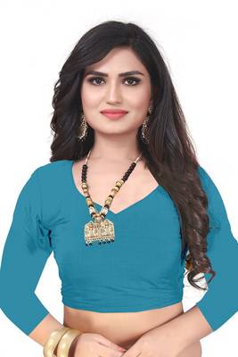 Skyblue Checks Vichitra Silk Fancy Half and half Saree with Blouse 4