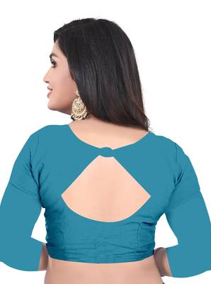 Skyblue Checks Vichitra Silk Fancy Half and half Saree with Blouse 5