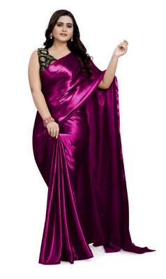Purple  Satin Fancy Saree with Blouse 1