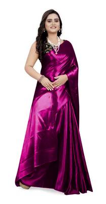 Purple  Satin Fancy Saree with Blouse 4