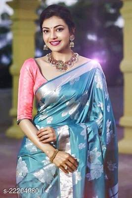 Light Blue Color  New Bollywood Banarasi Saree with Contrast Border 1