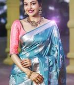 Light Blue Color  New Bollywood Banarasi Saree with Contrast Border